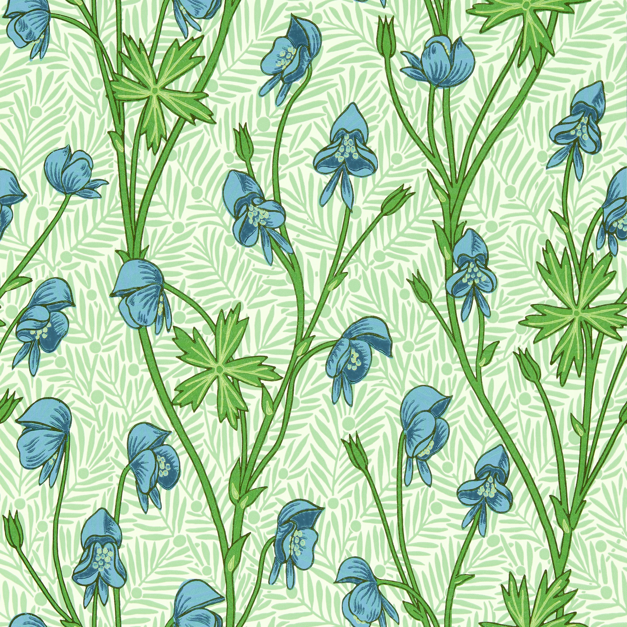 Monkshood Wallpaper 217343 By Morris Co In Cobalt Goblin Green